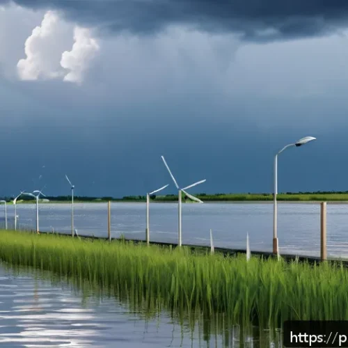 Home 30 해양 도시 건설의 기후 적응 전략 - A modern coastal city in Poland featuring advanced flood risk management technology: realistic scene...